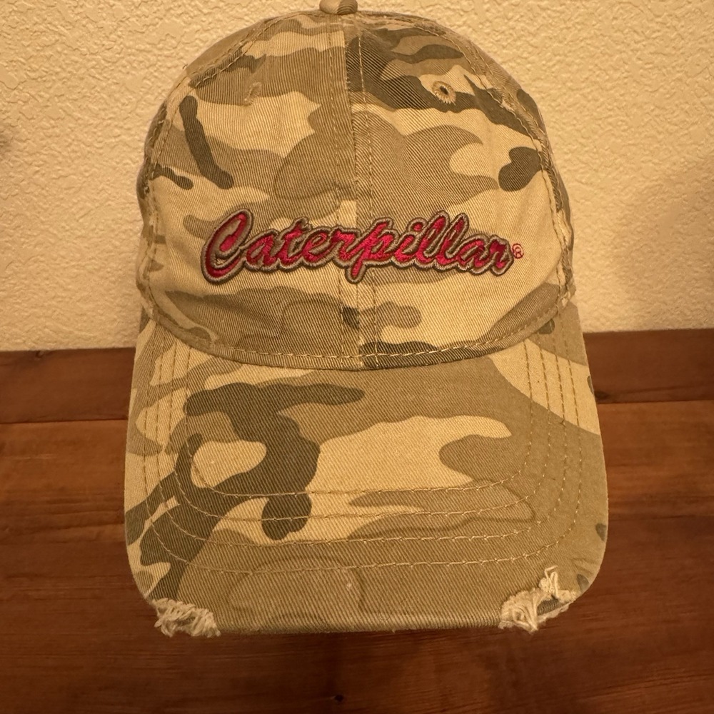 Women CAT Caterpillar Camouflage Distressed‎ Strapback Adjustable Hat Cap Cotton